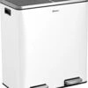 Afvalscheidingsprullenbak 2 Vakken Wit – 60 L (2x30 Liter) Pedaalemmer Homra QUICKX – Design Duo Afvalemmer RVS - Afval Scheiden - Recycle Afvalbak - Hygiënisch Pedaal - Dubbele Vuilnisbak - Keuken Vuilbak - Kantoor Prullenbak