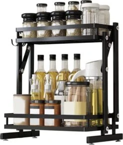 Merkloos Inklapbaar Kruidenrek - 2-laags Keukenrek - Aanrecht Organizer - Kruiden Etàgere - Staand Keukenrek