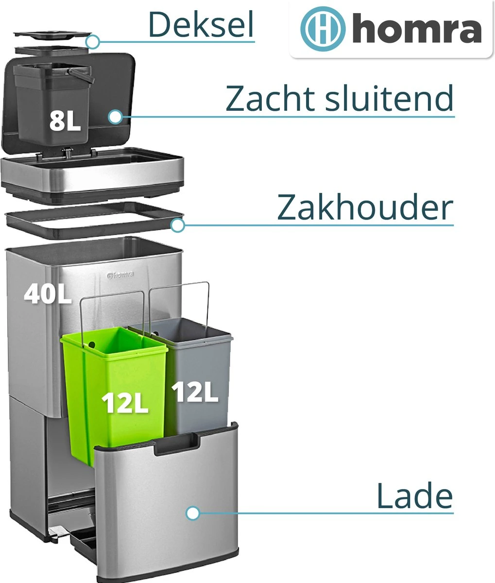 Nexo Prullenbak Afvalscheiding 3 Vakken - 72 Liter (2x12+48L) Met Infrarood Sensor Homra- Design Trio Afvalemmer RVS - Afvalscheidingsprullenbak - Keuken Afvalemmer - Recycle Afvalbak Zilver - Hygiënisch - Kantoor Vuilbak - Elektrisch - Vuilnisbakken 7 Nexo Prullenbak Afvalscheiding 3 Vakken - 72 Liter (2x12+48L) Met Infrarood Sensor Homra- Design Trio Afvalemmer RVS - Afvalscheidingsprullenbak - Keuken Afvalemmer - Recycle Afvalbak Zilver - Hygiënisch - Kantoor Vuilbak - Elektrisch - Vuilnisbakken - Afbeelding 7