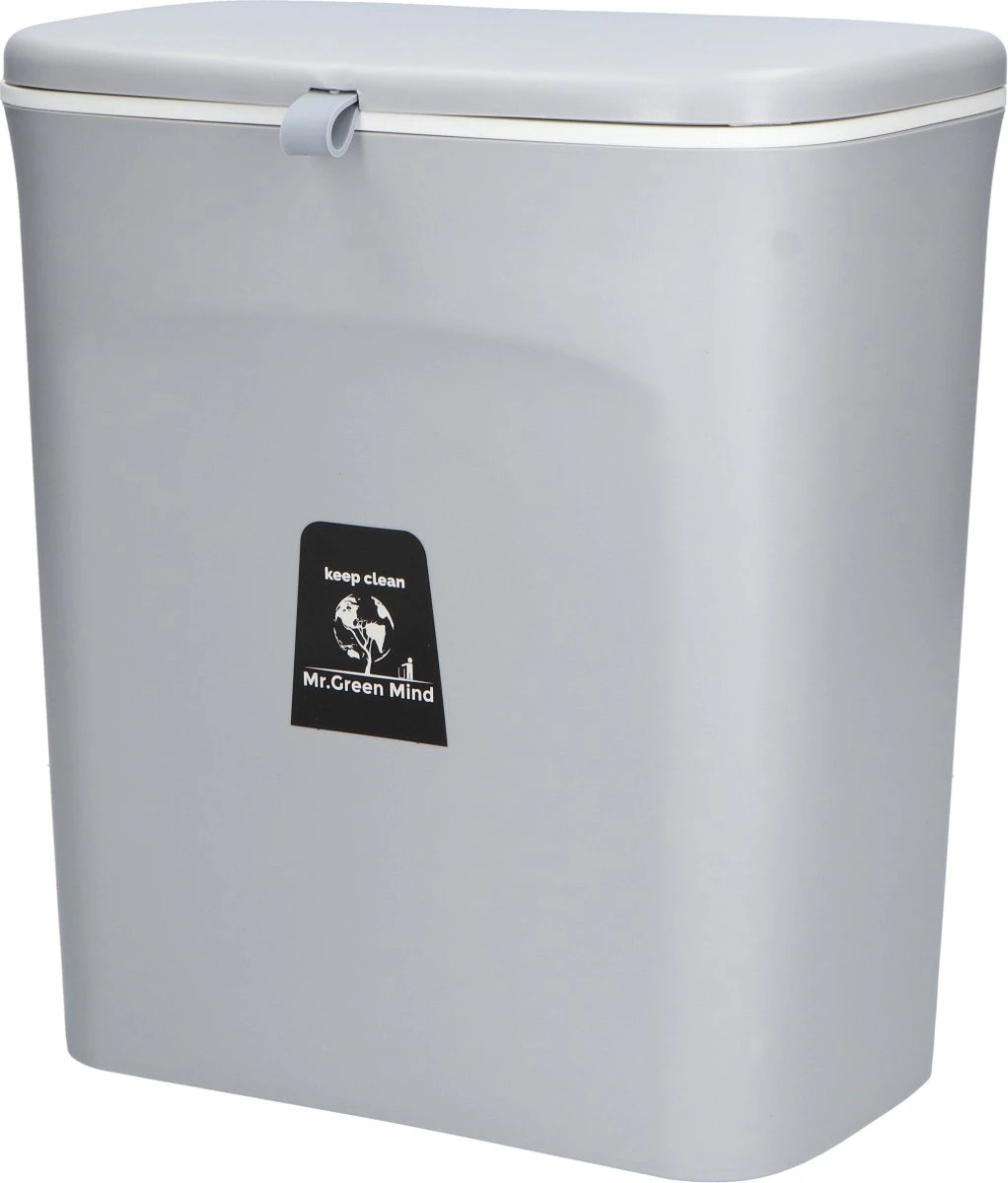 9L Prullenbak – Hangen Of Staan – Aanrecht Afvalbakje – GFT Afvalbak – Grijs - Goed Sluitende Deksel - Geen Geur En Fruitvliegen - Afvalscheiding 1 9L Prullenbak – Hangen Of Staan – Aanrecht Afvalbakje – GFT Afvalbak – Grijs - Goed Sluitende Deksel - Geen Geur En Fruitvliegen - Afvalscheiding