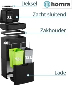Homra Nexo Afvalscheiding Sensor Prullenbak Zwart 72 Liter - 3 Vakken - 2x12L+48L - Infrarood Sensor - Design Trio Afvalemmer - Afvalscheidingsprullenbak - Keuken Afvalemmer - Recycle Afvalbak - Hygiënisch - Kantoor Vuilbak - Elektrisch - Vuilnisbak -Thuis Opslag Winkel 1026x1200 2