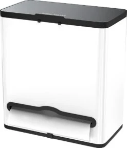 Stangvollby Vallvik Prullenbak – 4 Liter – Keukenrol Dispenser – Wit – RVS - Ophangbare Vuilbak - Afvalscheiding - Uitneembare Binnenemmer – Inbouw Vuilnisbak – Keuken Afvalemmer – Ruimtebesparend – Staand - Ophangen – Keukenrol Houder – GFT Bakje