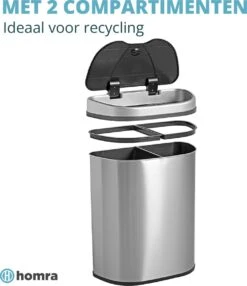 Afvalscheiding Sensor Prullenbak RVS 70 Liter - 2 Vakken - 2x35L - Zilver - Recycle Afvalemmer Homra QUBIX - Automatische Softclose Deksel - Hygiënische Design Vuilnisbak - Sensorbediening - Vingerafdrukvrij - Vuilafstotend - Keuken & Kantoor Vuilbak -Thuis Opslag Winkel 1035x1200 4
