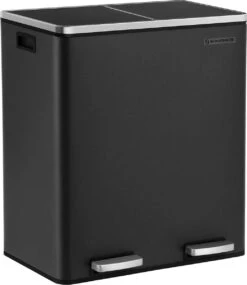 SONGMICS Dubbele Rubbish Bin, 2 X 30L Vuilnisbak, Metalen Trappenbak, Met Dubbele Vakken, Kunststof Binnenemmers En Scharnierende Deksels, Handgrepen, Zachte Sluiting, Luchtdicht, Zwart