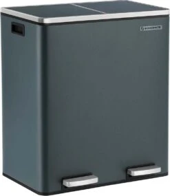 Segenn's Prullenbak - Keuken Afvalbak - 60 Liter - Met 2 Vakken - Afvalscheiding 2x30 L - Metalen Pedaalemmer - Kunststof Binnenbak - Met Klapdeksel En Handgrepen - Zacht Sluiten - Luchtdicht - Grijs