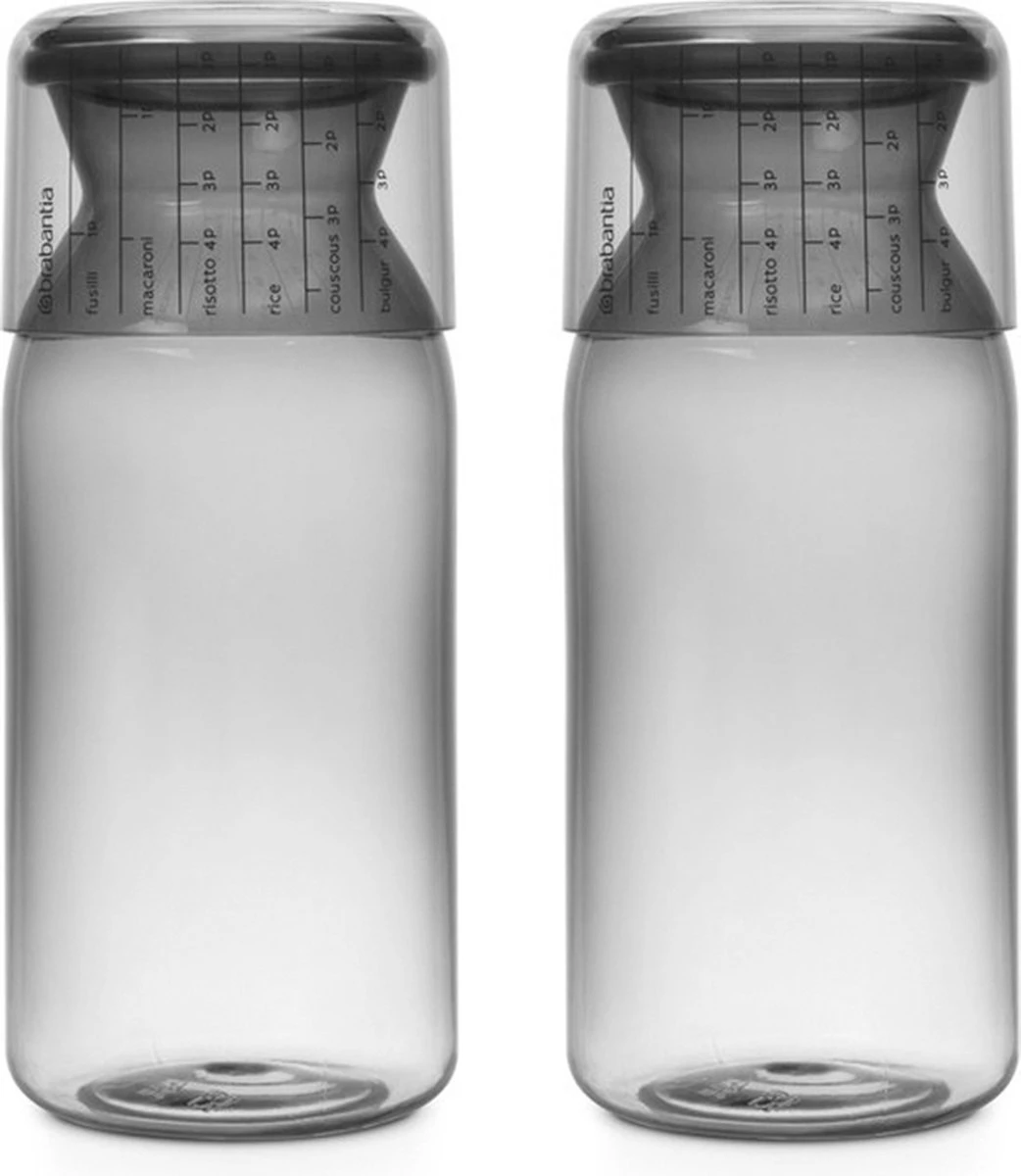 Brabantia Voorraadbussen Met Maatbeker Set Van 2 - 1,3 L - Dark Grey 1 Brabantia Voorraadbussen Met Maatbeker Set Van 2 - 1,3 L - Dark Grey
