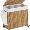 Hoppa! Wasmand, Handgeweven Wasmand, 140L Rotan-stijl Met 3 Compartimenten, Uitneembare Voering, Handgrepen, Deksel, Voor Woonkamer, Badkamer, 26 X 13 X 23.6 Inch, Natuurlijk