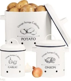 Gadgy Voorraadpotten Set: Aardappelpot Een Uienpot Een Knoflookpot – 3 Voorraadbussen Met Deksel – Bewaardoos - Voorraadblikken