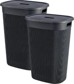 Curver Filo Wasmand Met Deksel 55L - 2 Stuks - Donkergrijs