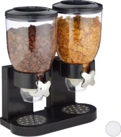 Relaxdays Conflakes Dispenser - Dubbel - Muesli Dispenser - 2x 4 L - Snoepautomaat - Zwart