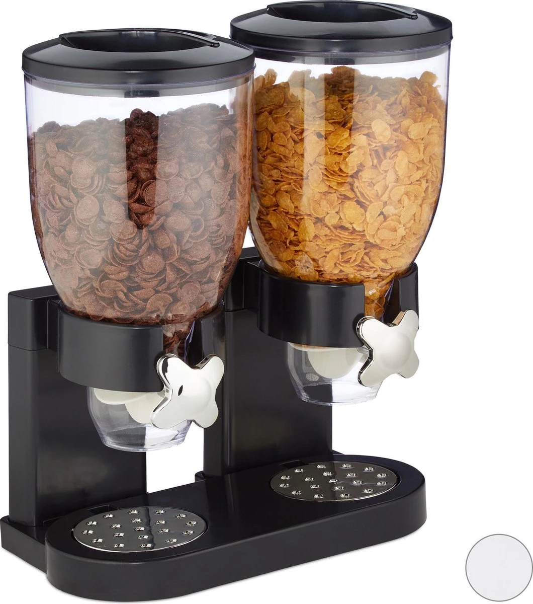 Relaxdays Conflakes Dispenser - Dubbel - Muesli Dispenser - 2x 4 L - Snoepautomaat - Zwart 1 Relaxdays Conflakes Dispenser - Dubbel - Muesli Dispenser - 2x 4 L - Snoepautomaat - Zwart