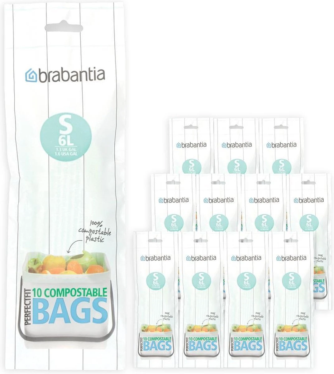 Brabantia PerfectFit Composteerbare Vuilniszakken - 6 L - Code S - 12 Rollen X 10 Stuks 1 Brabantia PerfectFit Composteerbare Vuilniszakken - 6 L - Code S - 12 Rollen X 10 Stuks