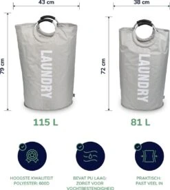 Wonair Wasmand – Wasbox - Wastas - Laundry Wasmand - Opvouwbaar – 81L – Lichtgrijs 15 Wonair Wasmand – Wasbox - Wastas - Laundry Wasmand - Opvouwbaar – 81L – Lichtgrijs -Thuis Opslag Winkel 1075x1200