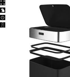 Stangvollby Gimo Sensor Prullenbak - 45 Liter - RVS - Zwart - Automatische Soft Close Deksel - Zwarte Keuken Afvalemmer - Kantoor Vuilbak - Scandinavisch Design - Infrarood Bewegingssensor - 50 Liter Afvalbak - Vingerafdrukvrij - Hygiënisch -Thuis Opslag Winkel 1089x1200 4