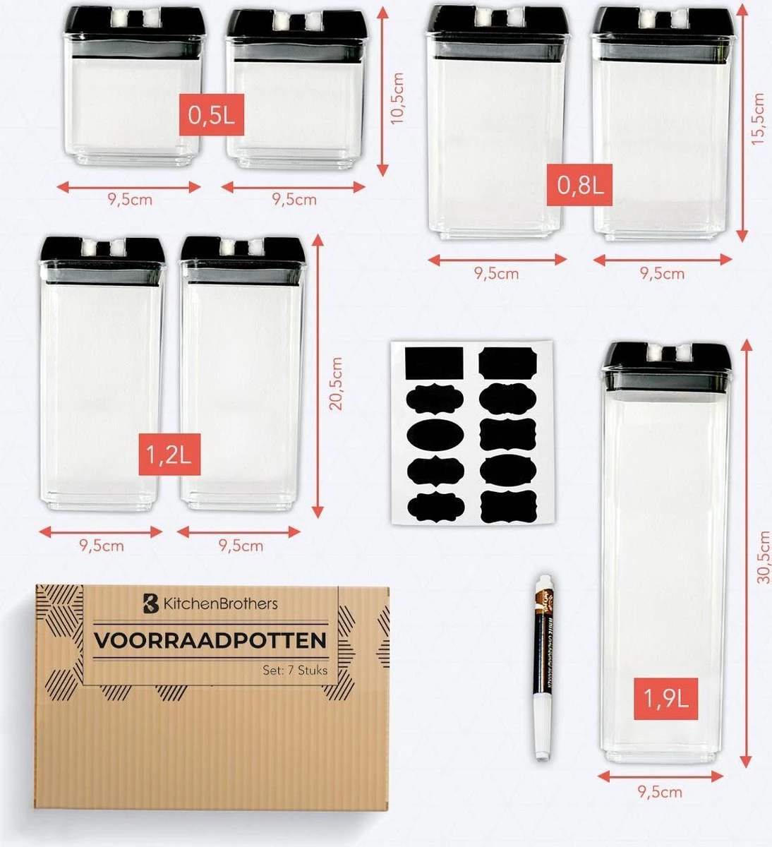 KitchenBrothers Voorraadpotten - 7 Stuks - Luchtdicht - Herschrijfbare Labels - Kunststof 7 KitchenBrothers Voorraadpotten - 7 Stuks - Luchtdicht - Herschrijfbare Labels - Kunststof - Afbeelding 7