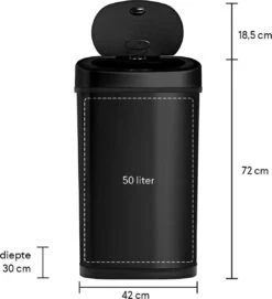 Homra FONIX Sensor Prullenbak Zwart 50 Liter - Automatische Soft Close Deksel - 50L - Zwarte Afvalemmer - Infrarood Sensor - Vuilnisbak Met Elektrische Deksel - Sensorbediening - Vingerafdrukvrij - Vuilafstotend - Zwarte Keuken En Kantoor Vuilbak -Thuis Opslag Winkel 1095x1200 4