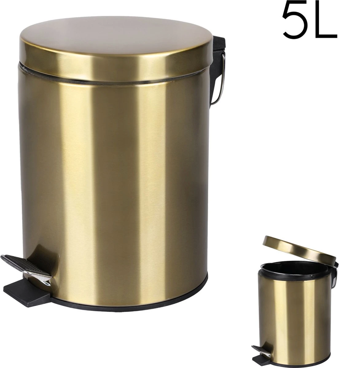 Differnz Pedaalemmer Mat Goud – Prullenbak Badkamer – Afvalbakje – 5 Liter 8 Differnz Pedaalemmer Mat Goud – Prullenbak Badkamer – Afvalbakje – 5 Liter - Afbeelding 8