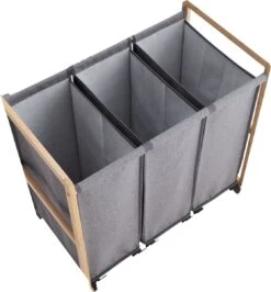 ACAZA Wasmand - Wassorteerder Met 3 Vakken - Stof / Bamboe - Grijs -Thuis Opslag Winkel 1116x1200