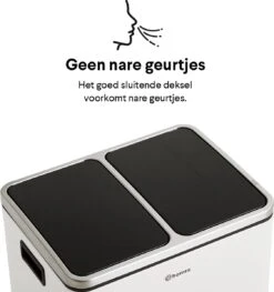 Homra BLINQ Afvalscheiding Prullenbak Met 2 Vakken - 2 X 15 L Inhoud - Duo Pedaalemmer Wit - Afvalemmer 30 Liter - Recycle Afvalbak - Witte Afvalscheidingsprullenbak - Hygiënisch Afval Scheiden - Keuken Vuilbak - Kantoor -Thuis Opslag Winkel 1125x1200 1