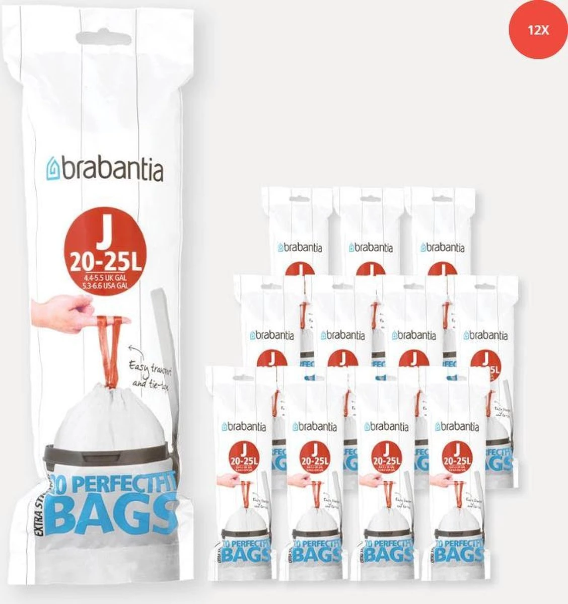 Brabantia PerfectFit Vuilniszakken - 20/25 L - Code J - 12 Rollen X 20 Stuks 2 Brabantia PerfectFit Vuilniszakken - 20/25 L - Code J - 12 Rollen X 20 Stuks - Afbeelding 2