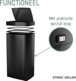 Sensor Prullenbak Zwart 50 Liter - Automatische Softclose Deksel - 50L - Zwarte Afvalemmer Stangvollby KINNA - Scandinavisch Design - Afvalbak - Infrarood Bewegingssensor - Vingerafdrukvrij En Vuilafstotend RVS - Hygiënische Keuken En Kantoor Vuilbak -Thuis Opslag Winkel 1128x1200 5