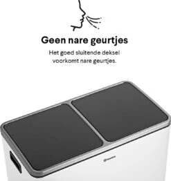 Afvalscheidingsprullenbak 2 Vakken Wit – 60 L (2x30 Liter) Pedaalemmer Homra QUICKX – Design Duo Afvalemmer RVS - Afval Scheiden - Recycle Afvalbak - Hygiënisch Pedaal - Dubbele Vuilnisbak - Keuken Vuilbak - Kantoor Prullenbak -Thuis Opslag Winkel 1130x1200 1