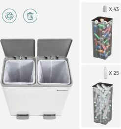 Songmics - Prullenbak - 60 Liter Inhoud (2x30) - Met 2 Gescheiden Bakken - RVS - Wit 9 Songmics - Prullenbak - 60 Liter Inhoud (2x30) - Met 2 Gescheiden Bakken - RVS - Wit -Thuis Opslag Winkel 1130x1200