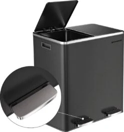 SONGMICS Dubbele Rubbish Bin, 2 X 30L Vuilnisbak, Metalen Trappenbak, Met Dubbele Vakken, Kunststof Binnenemmers En Scharnierende Deksels, Handgrepen, Zachte Sluiting, Luchtdicht, Zwart 10 SONGMICS Dubbele Rubbish Bin, 2 X 30L Vuilnisbak, Metalen Trappenbak, Met Dubbele Vakken, Kunststof Binnenemmers En Scharnierende Deksels, Handgrepen, Zachte Sluiting, Luchtdicht, Zwart -Thuis Opslag Winkel 1133x1200 4