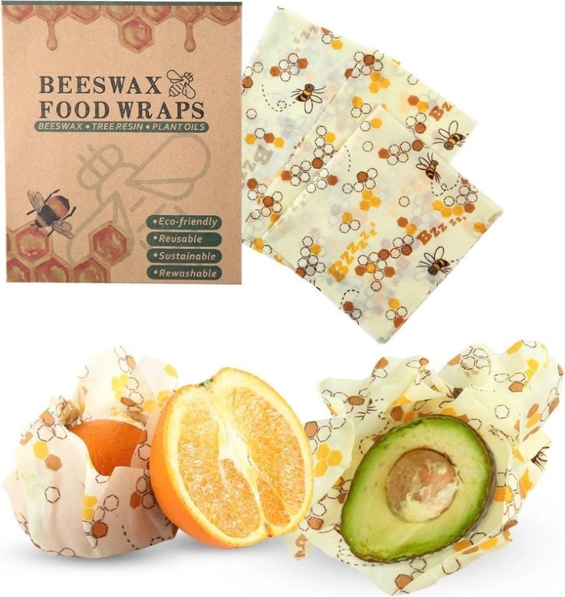 Bijenwas Doek - 3-pack - Bees Wrap - Bijen En Honingraat Print 2 Bijenwas Doek - 3-pack - Bees Wrap - Bijen En Honingraat Print - Afbeelding 2