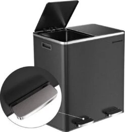 Songmics - Prullenbak - 60 Liter Inhoud (2x30) - Met 2 Gescheiden Bakken - RVS - Zwart -Thuis Opslag Winkel 1134x1200 5
