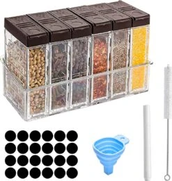 AMANMAN Kruidenpotten Met Shaker Deksels 6 STKS Plastic Spice Storage Container Vierkante Kruiden Doos Kruiderij Pot Met Lade Label Pen Trechter Borstel Kruiden Flessen Voor Kruid Zout Suiker Peper Opslag