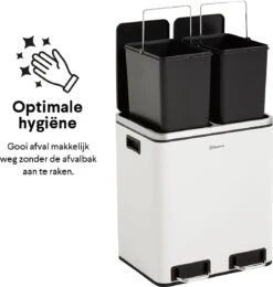 Homra BLINQ Afvalscheiding Prullenbak Met 2 Vakken - 2 X 15 L Inhoud - Duo Pedaalemmer Wit - Afvalemmer 30 Liter - Recycle Afvalbak - Witte Afvalscheidingsprullenbak - Hygiënisch Afval Scheiden - Keuken Vuilbak - Kantoor -Thuis Opslag Winkel 1139x1200 3