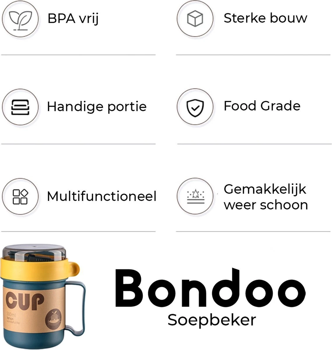 Soepbeker Magnetron 500ml- Milieuvriendelijk - Hitte Bestendige Beker - Lunchcontainer - Yoghurt To Go - Soepbeker To Go - Inclusief Lepel/vork - Donker Blauw 12 Soepbeker Magnetron 500ml- Milieuvriendelijk - Hitte Bestendige Beker - Lunchcontainer - Yoghurt To Go - Soepbeker To Go - Inclusief Lepel/vork - Donker Blauw - Afbeelding 12