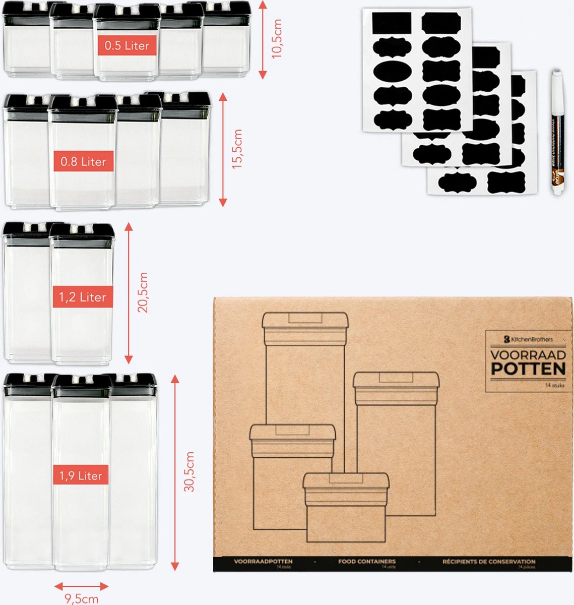 KitchenBrothers Voorraadpotten - 14 Stuks - Luchtdicht - Herschrijfbare Labels - Kunststof 6 KitchenBrothers Voorraadpotten - 14 Stuks - Luchtdicht - Herschrijfbare Labels - Kunststof - Afbeelding 6