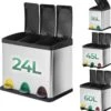 Jago - Afvalbak - 24 Liter Met 3 Vakken Voor In De Keuken - RVS Met Binnenemmer - Handvat - Deksel - Afvalscheidingssysteem - Pedaalemmer (24 Liter (3 X 8L) - Prullenbak - Vuilnisbak - Vuilnisemmer