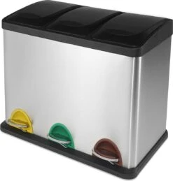 Jago - Afvalbak - 24 Liter Met 3 Vakken Voor In De Keuken - RVS Met Binnenemmer - Handvat - Deksel - Afvalscheidingssysteem - Pedaalemmer (24 Liter (3 X 8L) - Prullenbak - Vuilnisbak - Vuilnisemmer -Thuis Opslag Winkel 1143x1200 2