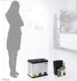 Merkloos Afvalemmer Voor De Keuken, 3-in-1 Afvalemmer, 24 Liter, Afvalscheiding, Metalen Pedaalemmer, Afvalscheidingssysteem, Robuust, Eenvoudig Te Reinigen, Staal, Zilver LTB24L -Thuis Opslag Winkel 1146x1200