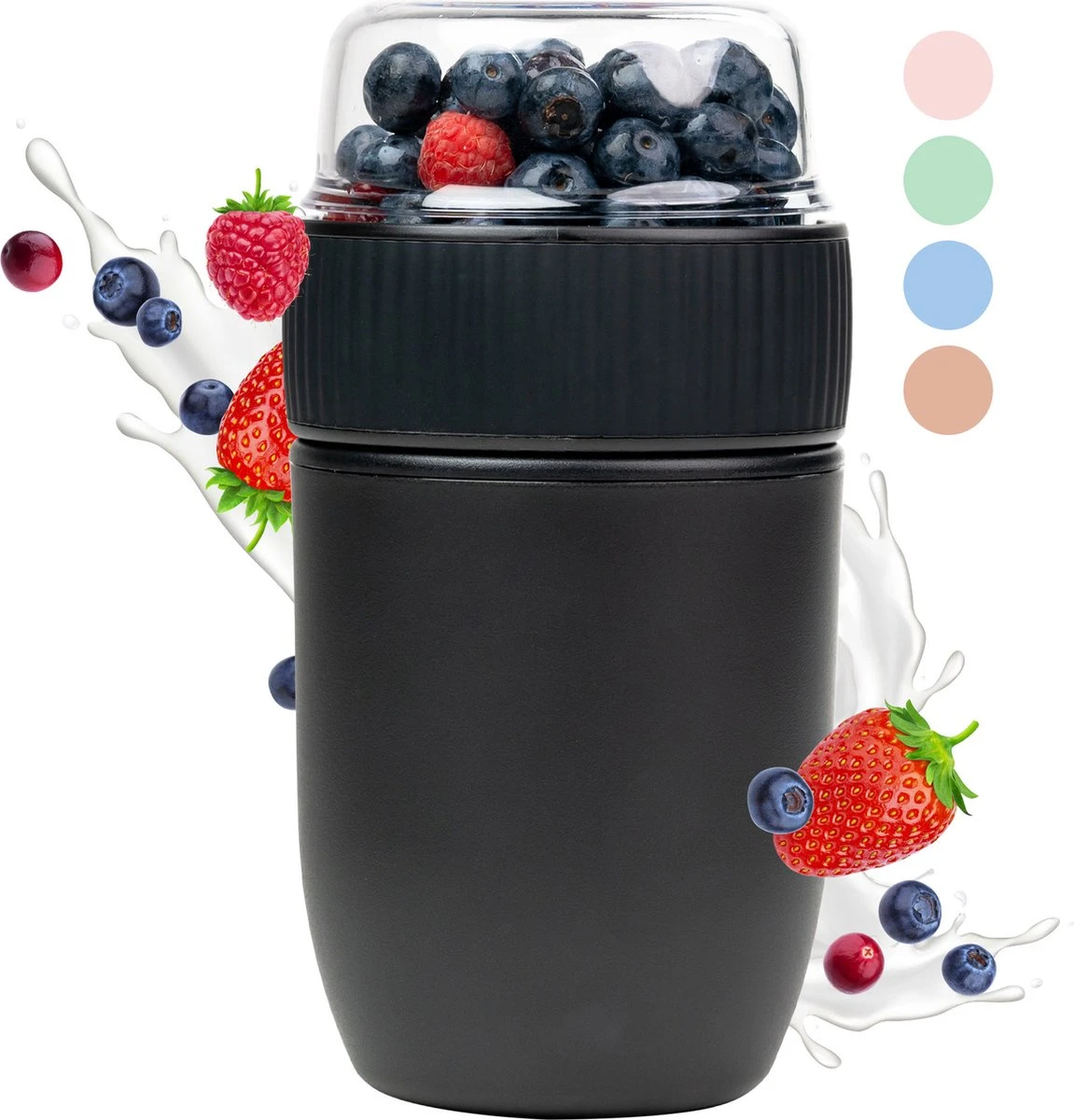 Coninx Yoghurtbeker To Go - Muesli Beker To Go - Lunchbeker - Mueslibeker 640ml (450ml+190ml) - Zwart 1 Coninx Yoghurtbeker To Go - Muesli Beker To Go - Lunchbeker - Mueslibeker 640ml (450ml+190ml) - Zwart