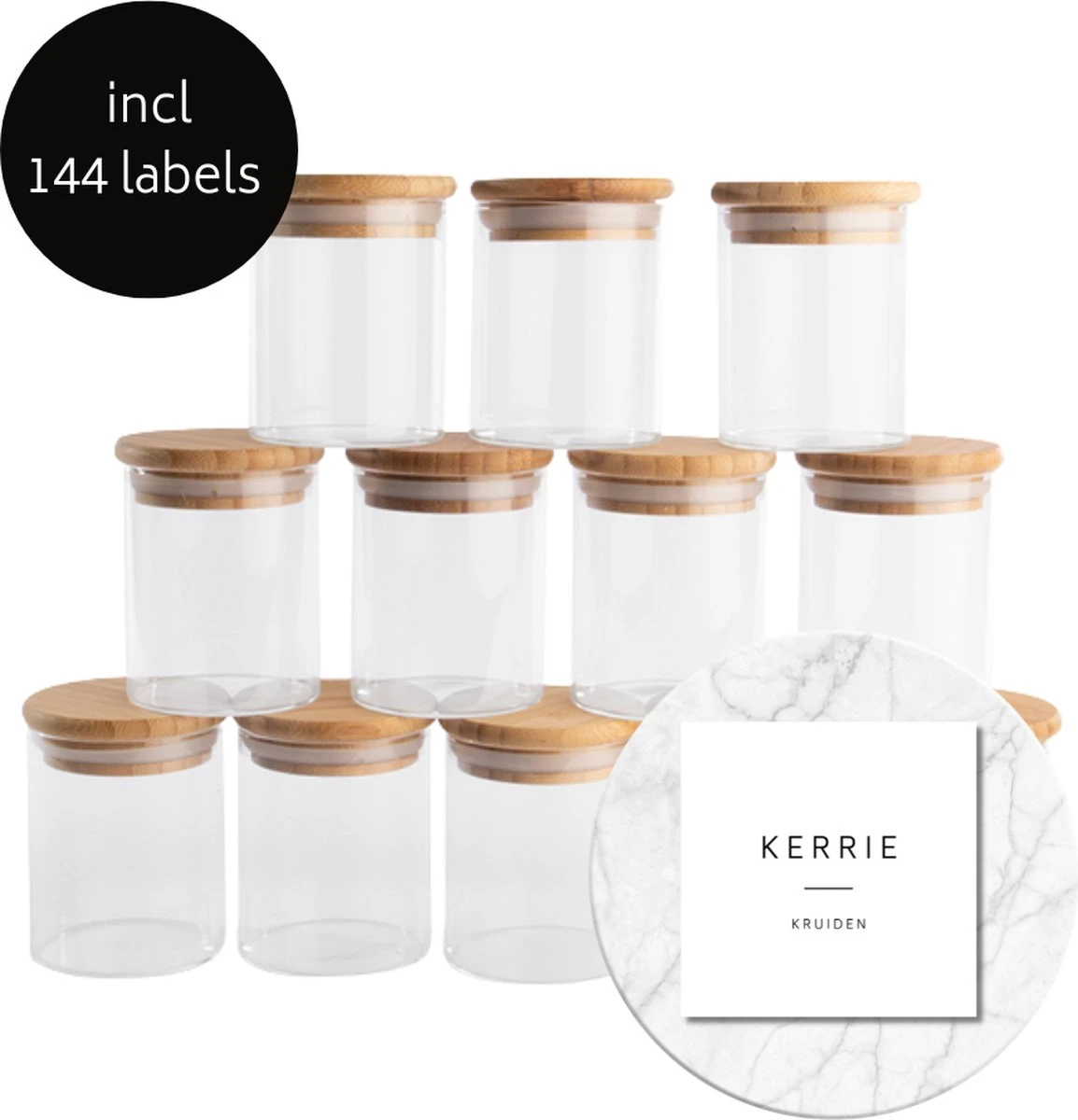 We Love Bamboe - Set Van 12 X Kruidenpotjes Incl. 144 X Kruiden Stickers Voor Potjes - Glazen Potjes Met Bamboe Deksel - 250 Ml Voorraadpotten - 8,5 X Dia 6,5 Cm - Nederlandse Kruiden Etiketten - Kruiden Labels 5 X 5 Cm 1 We Love Bamboe - Set Van 12 X Kruidenpotjes Incl. 144 X Kruiden Stickers Voor Potjes - Glazen Potjes Met Bamboe Deksel - 250 Ml Voorraadpotten - 8,5 X Dia 6,5 Cm - Nederlandse Kruiden Etiketten - Kruiden Labels 5 X 5 Cm