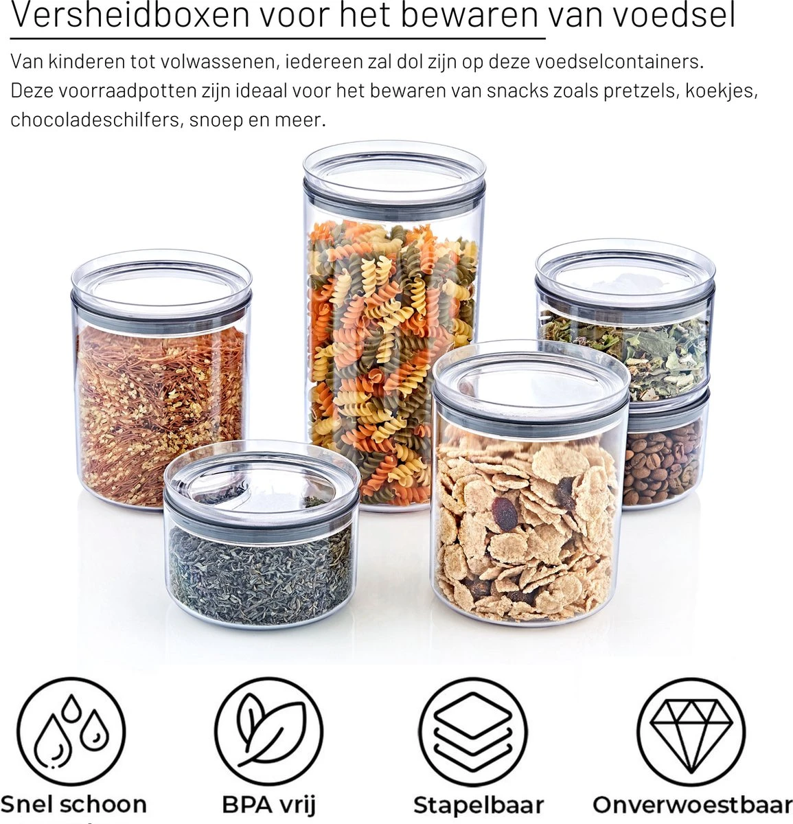 Voorraadpotten Met Deksel - 12-delig - Rond Voorraaddozen Met Grijs Luchtdichte Deksel Transparant Bewaarpotten Stapelbaar Voedsel Bewaren Vers Houden Ruimtebesparend 2 Voorraadpotten Met Deksel - 12-delig - Rond Voorraaddozen Met Grijs Luchtdichte Deksel Transparant Bewaarpotten Stapelbaar Voedsel Bewaren Vers Houden Ruimtebesparend - Afbeelding 2