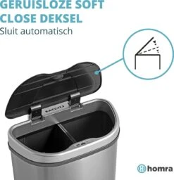 Afvalscheiding Sensor Prullenbak RVS 70 Liter - 2 Vakken - 2x35L - Zilver - Recycle Afvalemmer Homra QUBIX - Automatische Softclose Deksel - Hygiënische Design Vuilnisbak - Sensorbediening - Vingerafdrukvrij - Vuilafstotend - Keuken & Kantoor Vuilbak -Thuis Opslag Winkel 1159x1200 4