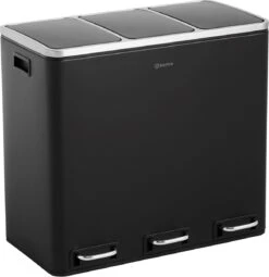 Homra SPARQ Afvalscheiding Prullenbak 3 Vakken - 3 X 18 L Inhoud - 54 Liter - Zwart - RVS - Trio Pedaalemmer - 3-vaks Recycle Afvalemmer - Hygiënisch Afval Scheiden - Zwarte Keuken Vuilbak - Kantoor Prullenbak - Pedaal - Afvalscheidingsprullenbak