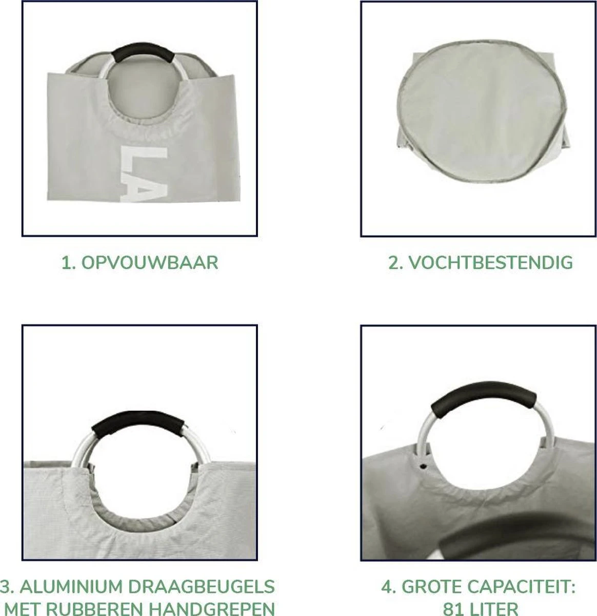 Wonair Wasmand – Wasbox - Wastas - Laundry Wasmand - Opvouwbaar – 81L – Lichtgrijs 6 Wonair Wasmand – Wasbox - Wastas - Laundry Wasmand - Opvouwbaar – 81L – Lichtgrijs - Afbeelding 6