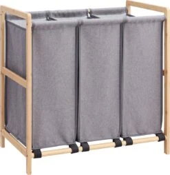 ACAZA Wasmand - Wassorteerder Met 3 Vakken - Stof / Bamboe - Grijs -Thuis Opslag Winkel 1165x1200