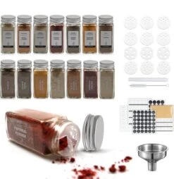 24 Glazen Kruidenpotjes Set Met 3 Soorten Strooideksels – Kruidenstrooier – Compleet Pakket Incl Kruidenpotjes Stickers, Krijtstift En Accessoires - Aluminium