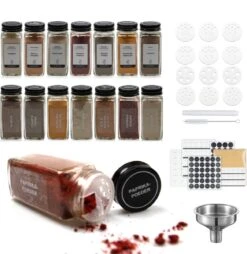 24 Glazen Kruidenpotjes Set Met 3 Soorten Strooideksels – Kruidenstrooier – Compleet Pakket Incl Kruidenpotjes Stickers, Krijtstift En Accessoires - Zwart