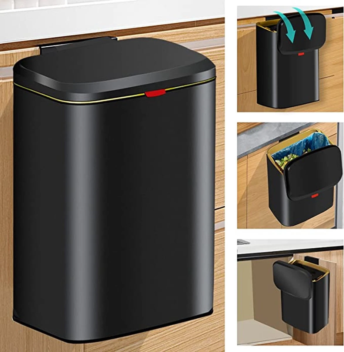 Prullenbak RVS™ - Ophangbaar - Badkamer - WC - Keuken - Kantoor - 8L - Zwart 2 Prullenbak RVS™ - Ophangbaar - Badkamer - WC - Keuken - Kantoor - 8L - Zwart - Afbeelding 2