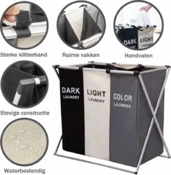 Moderne Wasmand Met 3 Vakken - Aluminium Wassorteerder - Opvouwbaar - 118L - Laundry Basket -Thuis Opslag Winkel 1175x1200 1