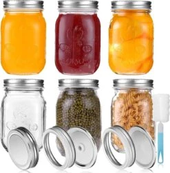 450ml Mason Jars Weckpotten Van Glas Met Deksels En Linten, Kruidenpotjes Top Voedselbewaardoppen Voor Jam, Honing, Huwelijksgeschenken, Douchegunsten En Doe-Het-Zelf Voorraadpotten, 6 Verpakkingen