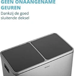Afvalscheidingsprullenbak 2 Vakken – 60 L (2x30 Liter) Pedaalemmer Homra QUICKX – Design Duo Afvalemmer RVS - Afval Scheiden - Recycle Afvalbak - Hygiënisch Pedaal - Dubbele Vuilnisbak - Keuken Vuilbak - Kantoor Prullenbak -Thuis Opslag Winkel 1178x1200 2